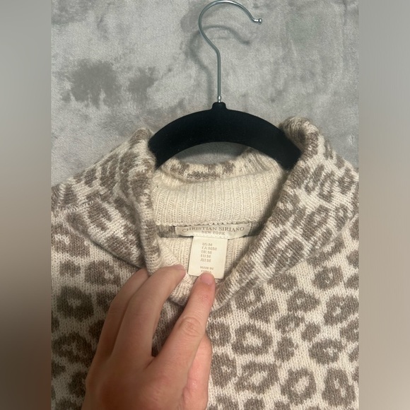 Christian Siriano Turtleneck Sweater Women’s Medium Brown Beige Leopard Wool - Picture 3 of 6